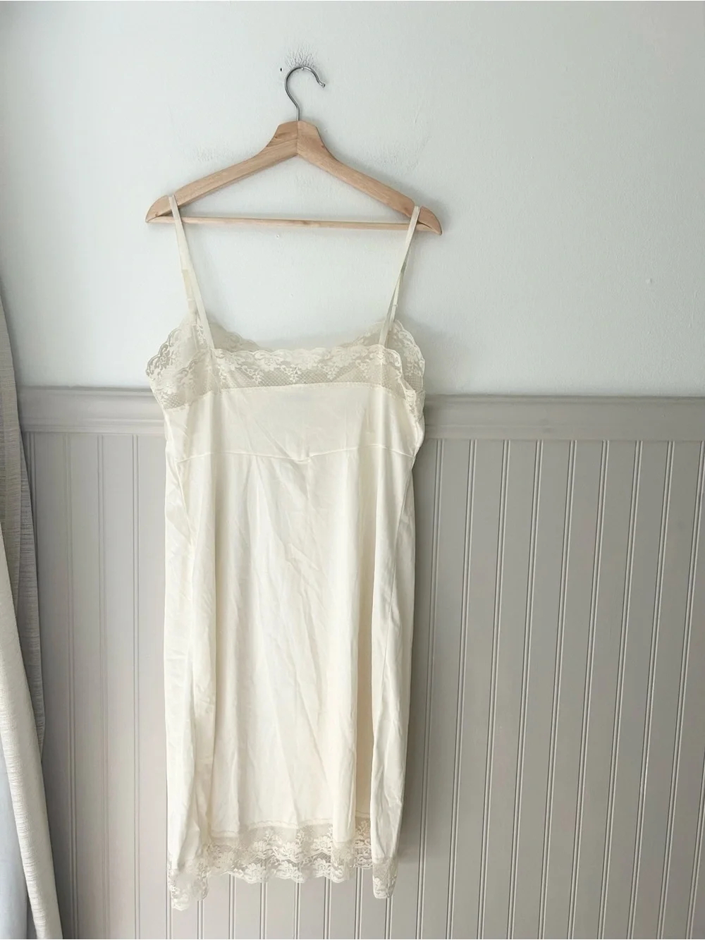 Vintage Mel Lin Cream Lace Trim Slip Dress Nylon Adjustable Straps S/M (Tag 42) - Picture 8 of 12